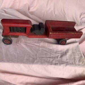 TOY - Antique 1920-1930 handmade 18" wooden toy tractor truck hauler red